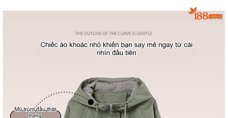 Áo Khoác Gió Nữ Dáng Lỡ Có Mũ Trùm Đầu Phong Cách Xuân Màu Be, Đỏ Gạch, Xanh Olive chi tiết 3