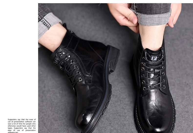Boot Martin Nam Cao Cổ Da Bóng Chiều Cao Đế Khoảng 3cm Màu Đen, Nâu chi tiết 18