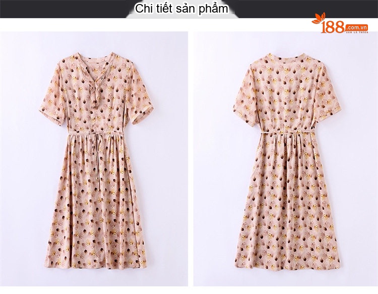 Váy Hoa Nhí Cổ chữ V Mùa Hè Thiết Kế Bèo Nhún Dây Rút Mềm Mại Thoải Mái Màu Hồng, Xanh chi tiết 23