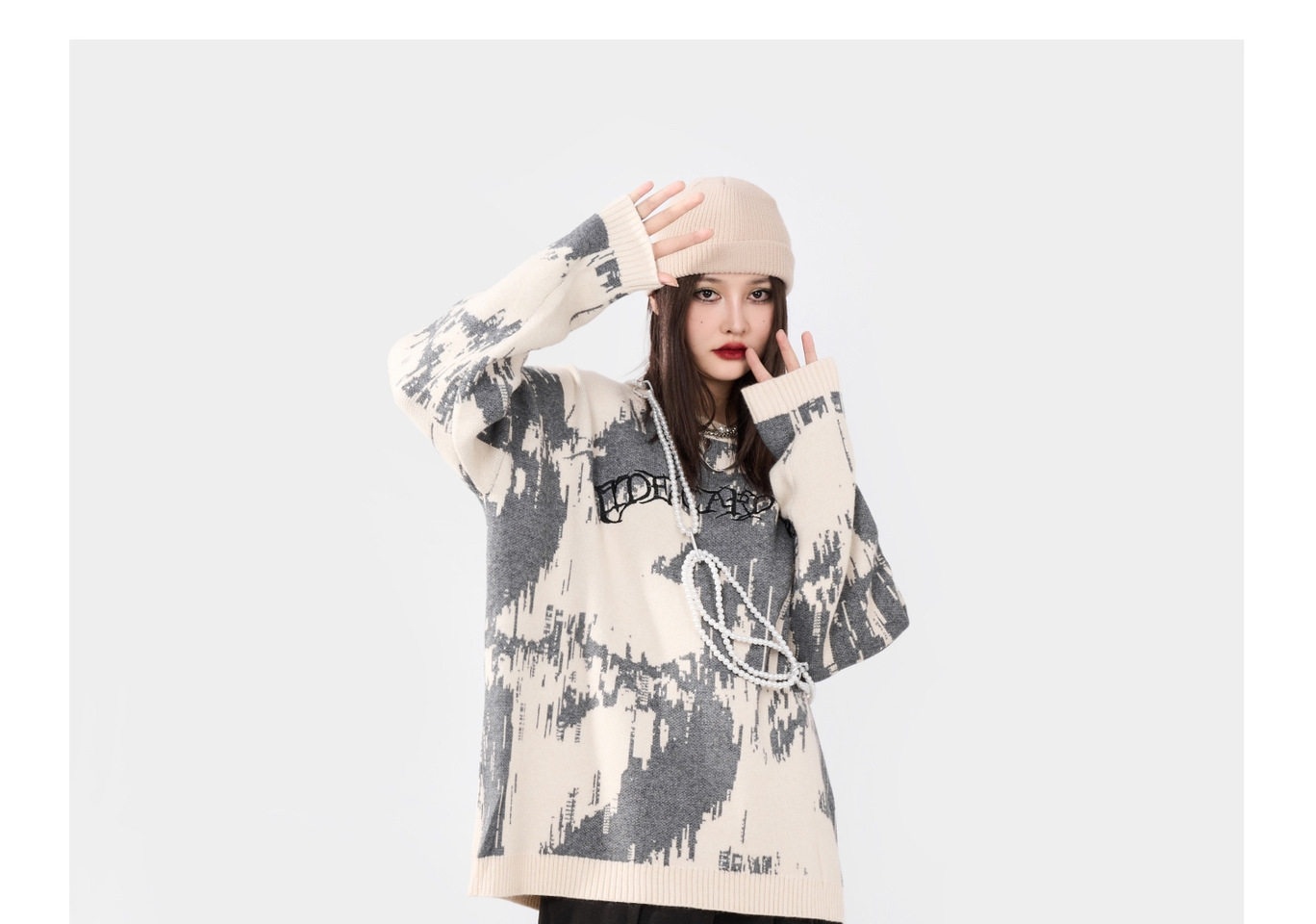 Áo Sweater Nam Nữ Dệt Kim Tay Dài Form Rộng Phong Cách Đường Phố Màu Đen, Kem chi tiết 24