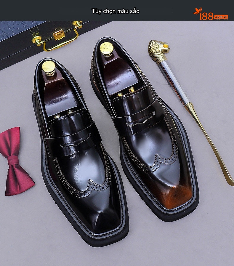 Giày Lười Nam Da Bò Đế Dày Chiều Cao Đế Khoảng 4cm Màu Đen, Nâu chi tiết 2