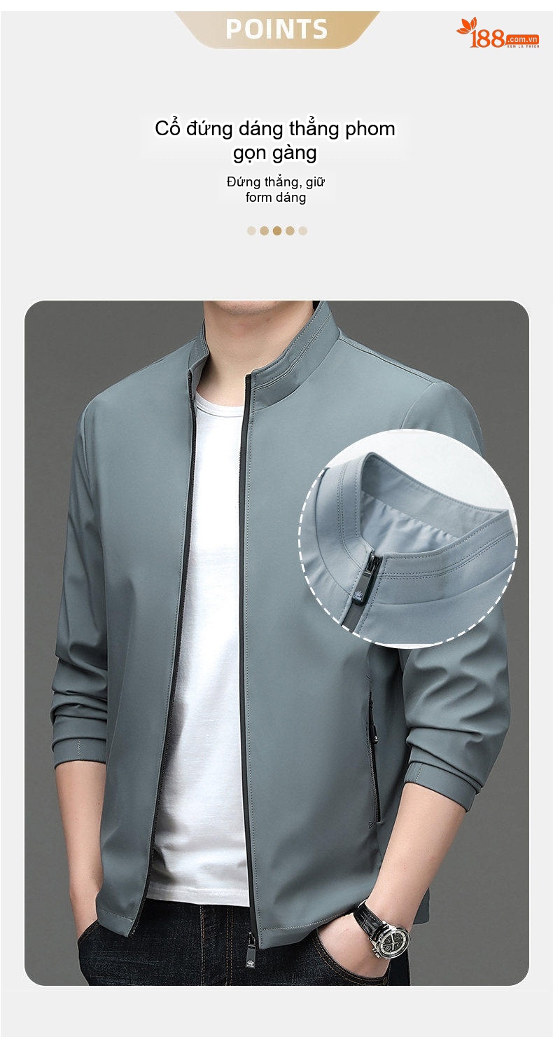 Áo Khoác Bomber Nam Cổ Trụ Dáng Ôm Vừa Vặn Màu Xanh Navy, Xám chi tiết 5