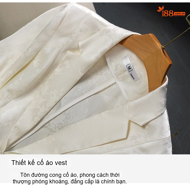 Áo Khoác Blazer Nữ Tay Lửng Phong Cách Trung Hoa Cổ Điển Dáng Ôm Màu Trắng, Đen chi tiết 9
