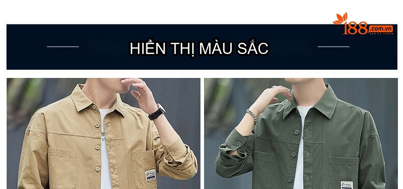 Áo Sơ Mi Tay Dài Nam Cotton Dáng Rộng Phong Cách Công Sở Màu Nâu, Xanh Rêu, Be, Đen chi tiết 7