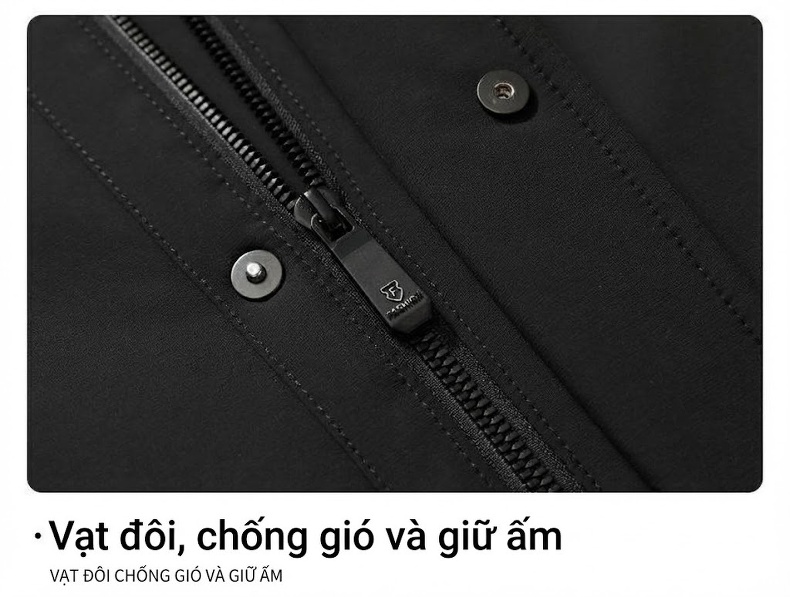 Áo Khoác Phao Nam Trung Niên Dày Dặn Ấm Áp Có Mũ Trùm Đầu Tháo Rời Màu Đen chi tiết 9