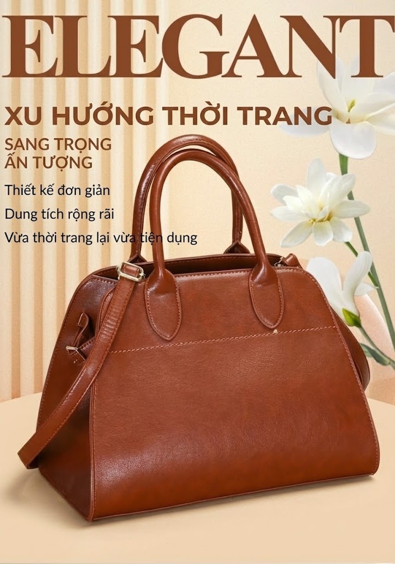 Set Túi Xách Nữ 3 Món Da Bóng Phong Cách Thanh Lịch Màu Đen, Nâu, Đỏ, Nâu Đậm chi tiết 1