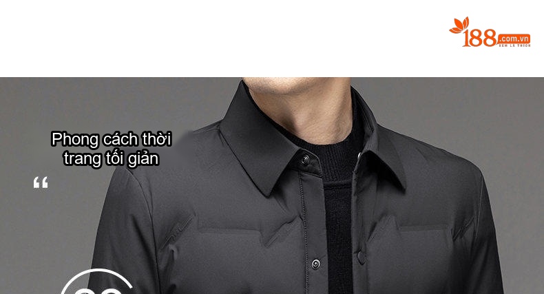 Áo Khoác Phao Nam Cổ Bẻ Lông Vũ Dáng Ôm Vừa, Mỏng Nhẹ Màu Xám Đen chi tiết 7