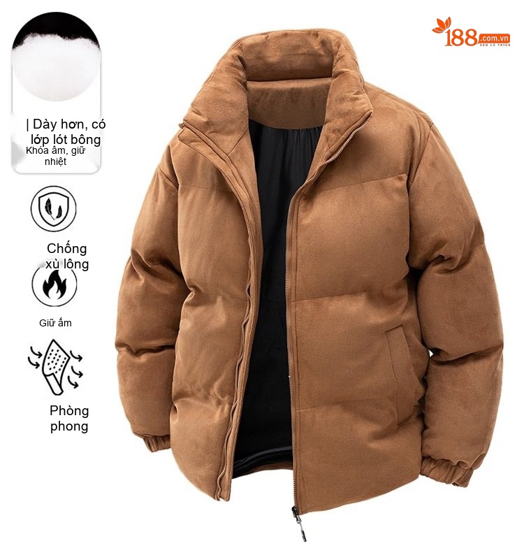 Áo Khoác Cotton Nam Nữ Cổ Trụ Dáng Rộng Màu Đen, Nâu, Xám chi tiết 1