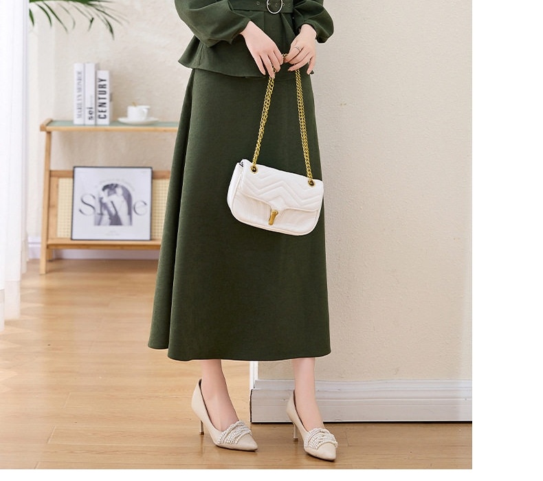 Set Bộ Áo Blazer và Chân Váy Midi Thanh Lịch, Quý Phái Màu Đỏ Rượu, Xanh Olive, Đen chi tiết 24