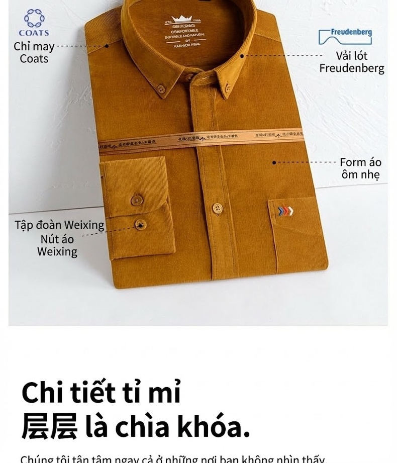Áo Sơ Mi Nam Tay Dài Cotton Đũi Mỏng Màu Vàng, Xám, Xanh Dương, Đỏ... chi tiết 6