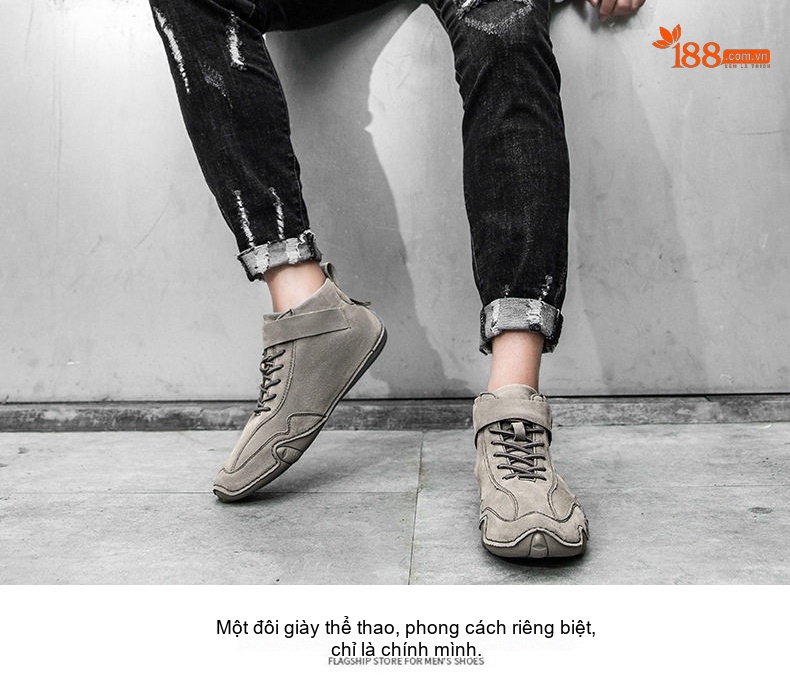 Giày Boot Martin Nam Cổ Cao Dây Buộc Da Mờ Phong Cách Thể Thao Chiều Cao Đế Khoảng 3cm Màu Be, Xám chi tiết 23