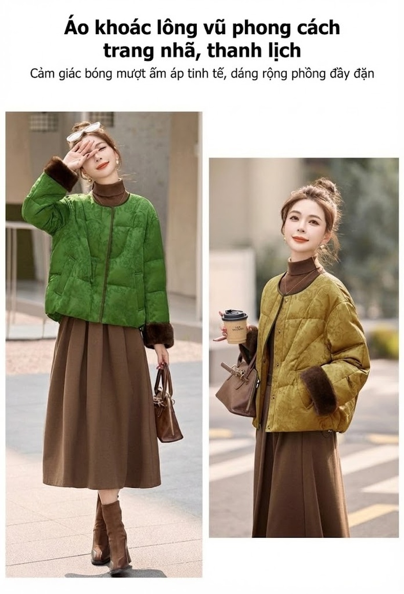 Áo Khoác Phao Nữ Quốc Phong Trung Hoa Cổ Điển, Nhồi Bông Trắng, Dáng Ngắn Màu Vàng, Hồng, Xanh Lá chi tiết 13