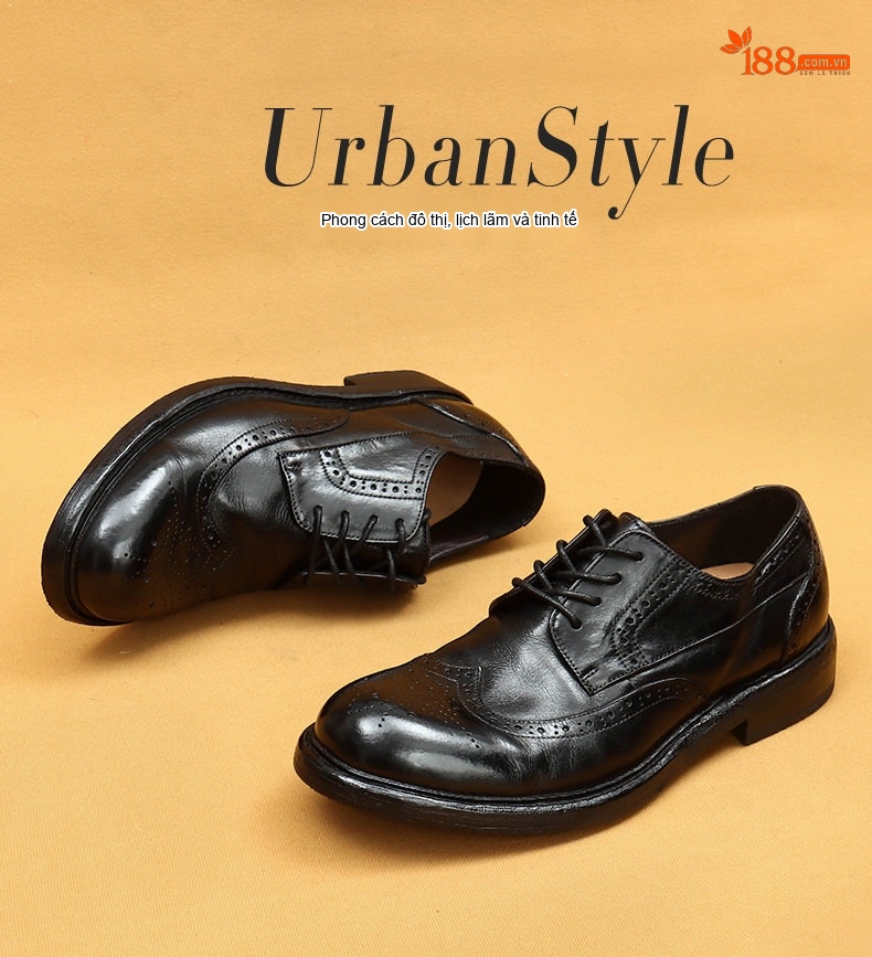Giày Tây Buộc Dây Brogue Nam Da Thật Goodyear Water Wash Chiều Cao Đế Khoảng 3cm Màu Đen, Nâu chi tiết 2