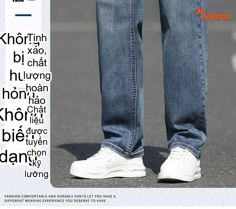 Quần Jean Dáng Suông Nam Co Giãn Thoải Mái Kiểu Dáng Trung Niên Màu Xanh Đậm, Xanh Nhạt chi tiết 31