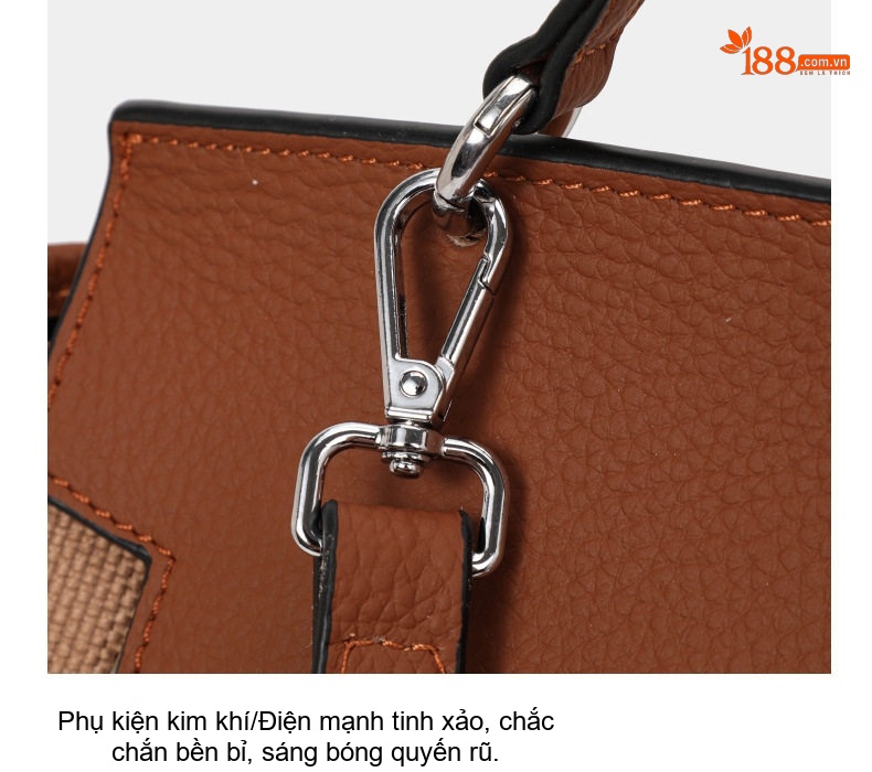 Túi Tote Nữ Vải Canvas Phối Da Bò Họa Tiết Kẻ Sọc Lớn Đựng Vừa A4 Màu Nâu chi tiết 12
