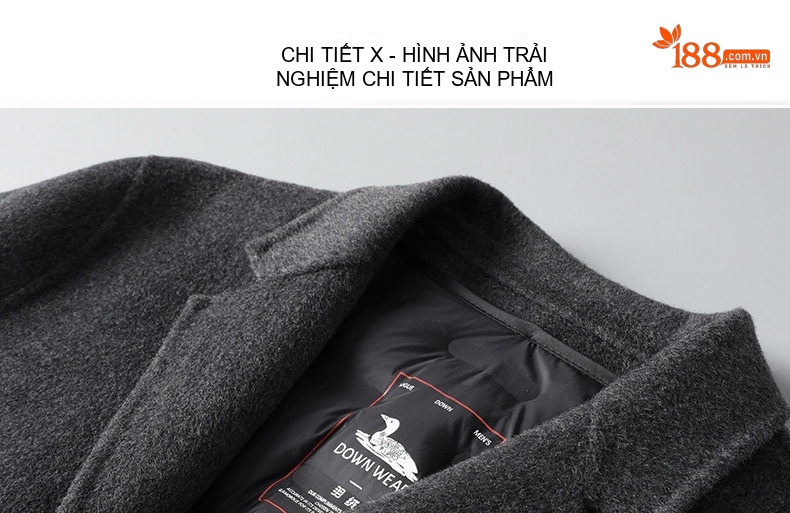 Áo Khoác Nam Dáng Dài Hai Mặt Lông Cừu Lót Lông Vũ Dày Dặn Màu Đen, Xám chi tiết 14