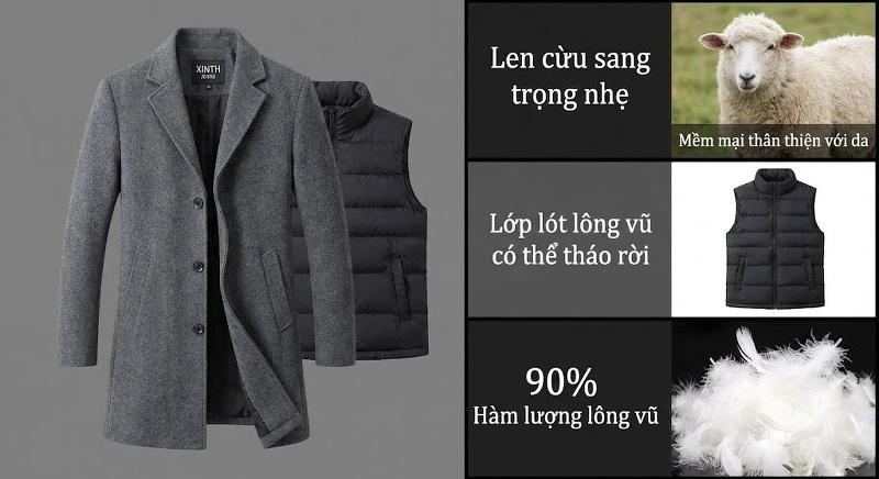 Quần Jean Nam Dáng Suông Dài Vải Denim Lót Lông Dày Dặn Màu Xanh Navy