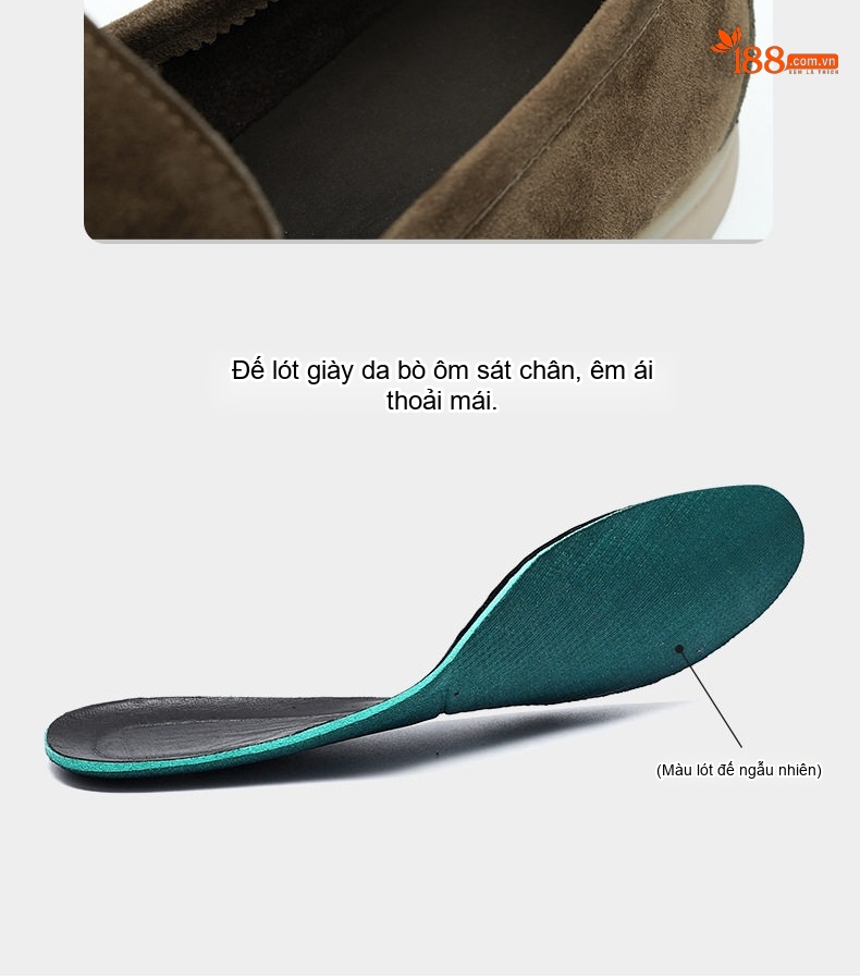 Giày Lười Nam Da Cừu Chiều Cao Đế Khoảng 3cm Màu Nâu, Xám, Xanh Navy chi tiết 11