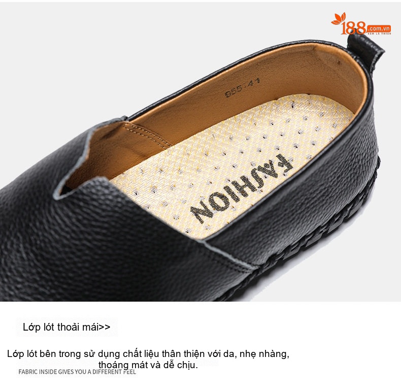 Giày Lười Nam Da Bò Size Lớn Chiều Cao Đế Khoảng 2cm Màu Đen, Xanh Navy, Nâu, Trắng... chi tiết 6