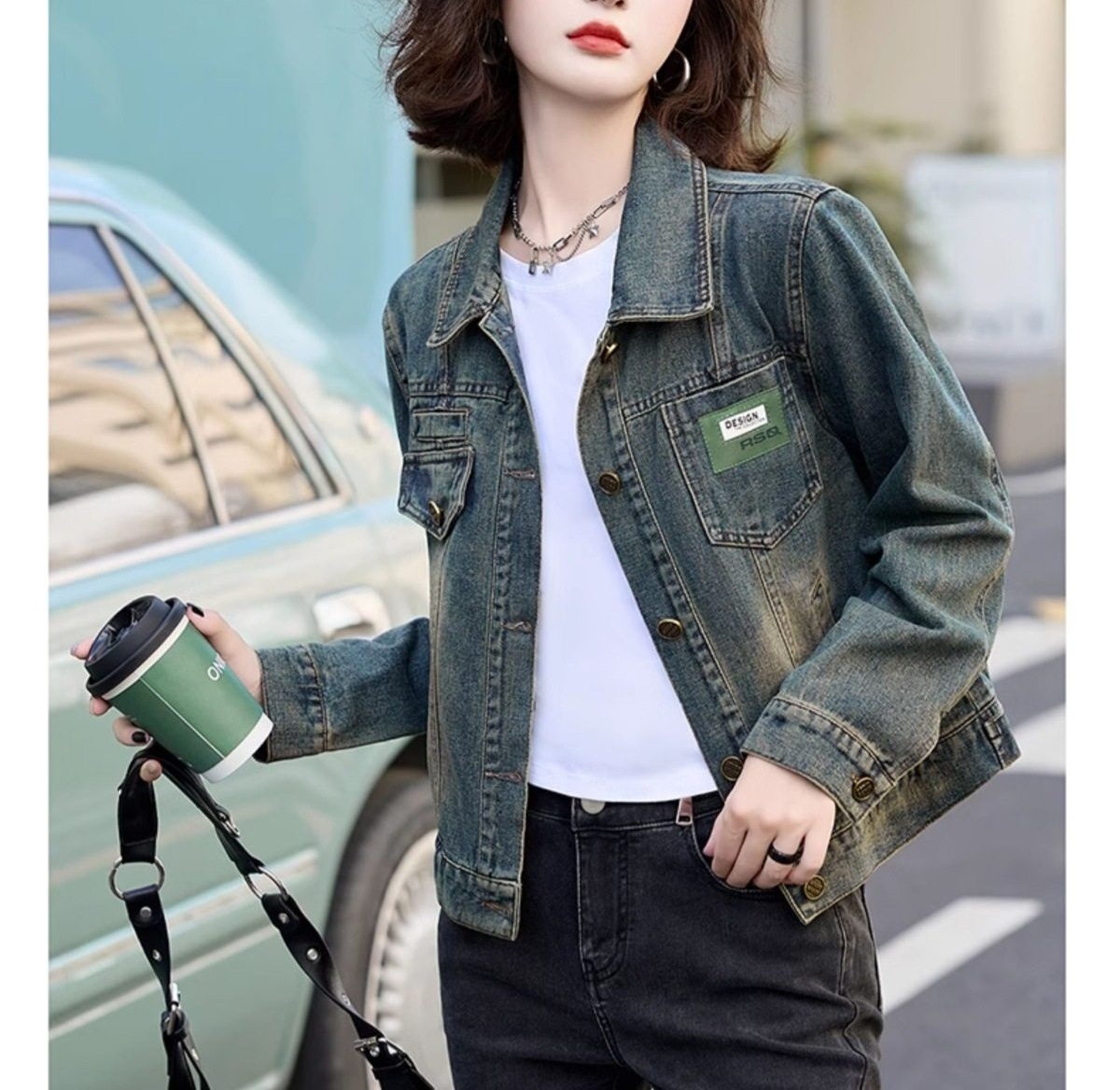 Áo Khoác Jean Nữ Dáng Ngắn Trẻ Trung Phong Cách Retro Màu Xanh Jean, Đen chi tiết 22
