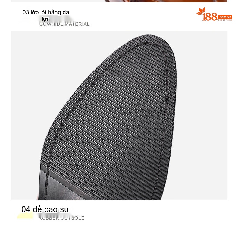 Giày Lười Nam Da Bò Mũi Nhọn Thoáng Khí Chiều Cao Đế Khoảng 3cm Màu Nâu, Đen chi tiết 15