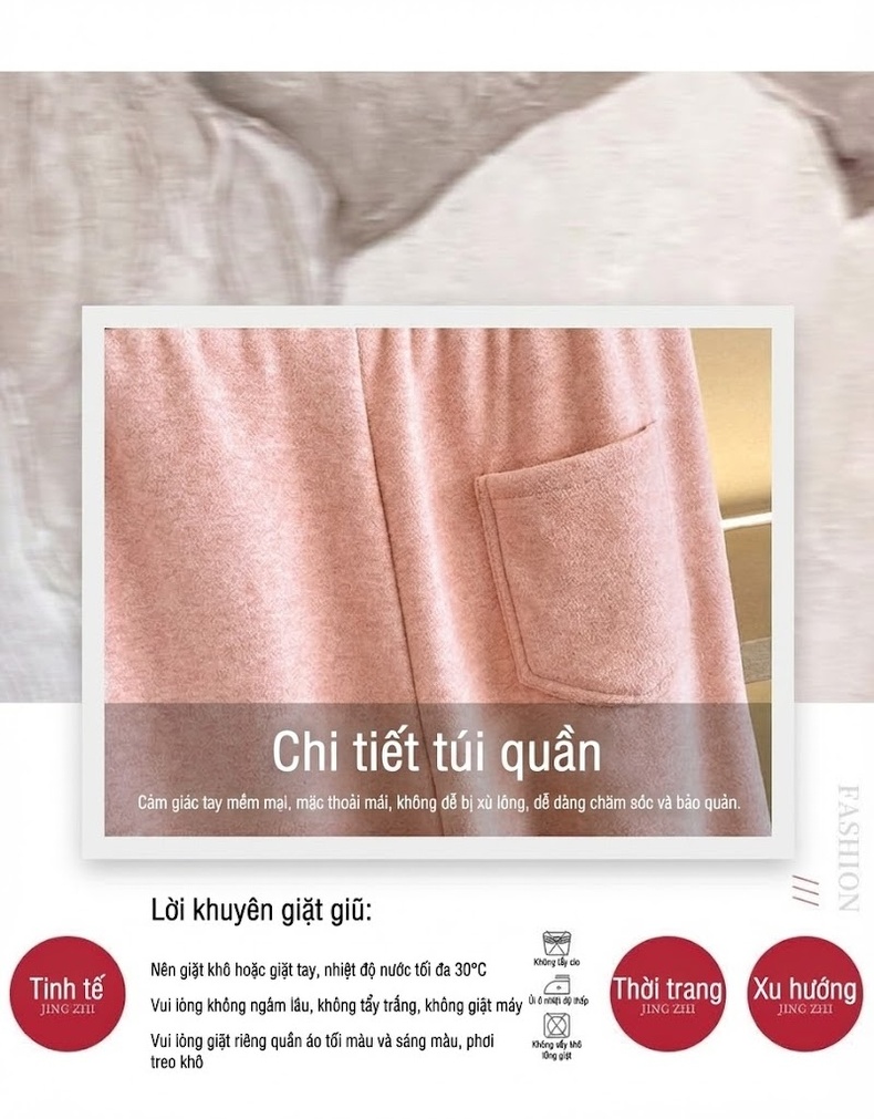 Set Bộ Quần Áo Nữ Dáng Rộng Có Mũ Trùm Đầu Lót Lông Dày Dặn Phong Cách Hàn Quốc Màu Kem, Hồng, Xám, Nâu... chi tiết 5