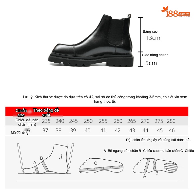 Giày Chelsea Boot Nam Da Bóng Cao Cổ Chiều Cao Đế Khoảng 4cm Màu Đen, Nâu Đỏ chi tiết 8