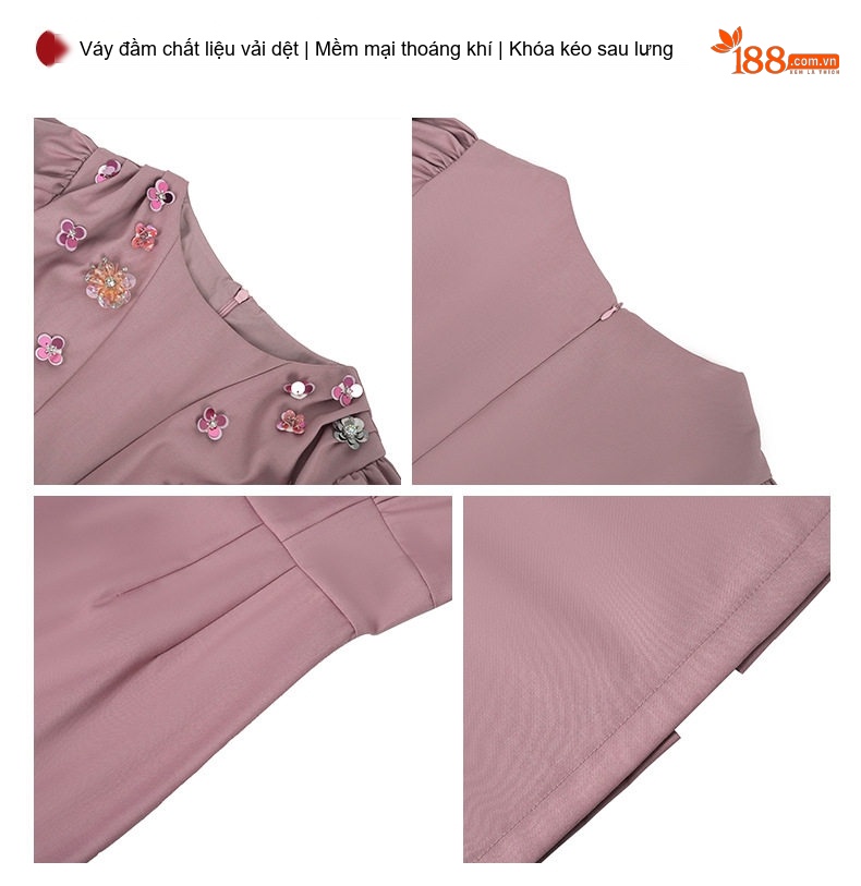 Váy liền thân Nữ Tay Ngắn Đính Cườm Eo Ôm Dáng Dự Tiệc Sang Trọng Màu Tím chi tiết 4