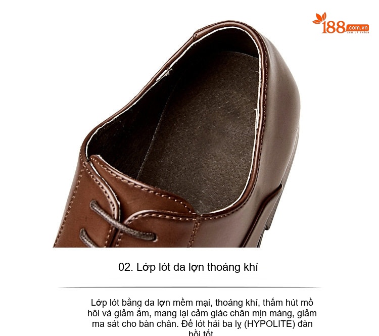 Giày Tây Buộc Dây Nam Da Thật Chiều Cao Đế Khoảng 3cm Màu Đen, Nâu chi tiết 4