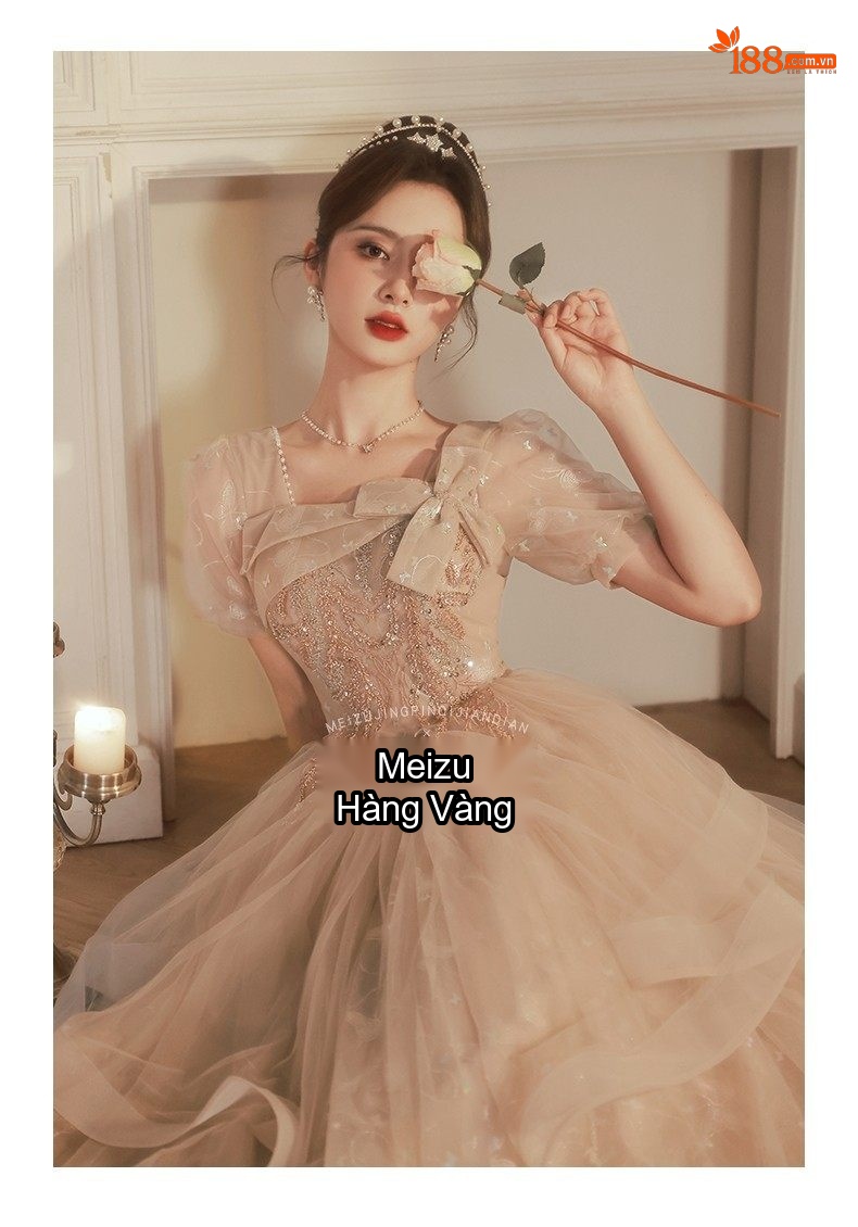 Váy Dạ Hội Nữ Pháp Kiểu Dáng Tiểu Thư Màu Champagne chi tiết 14