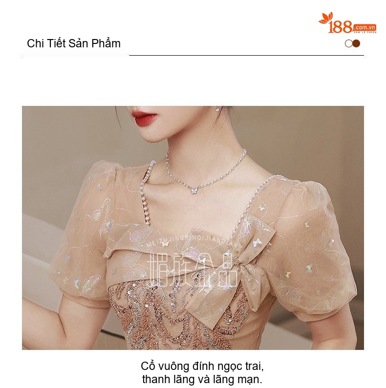 Váy Dạ Hội Nữ Pháp Kiểu Dáng Tiểu Thư Màu Champagne chi tiết 23