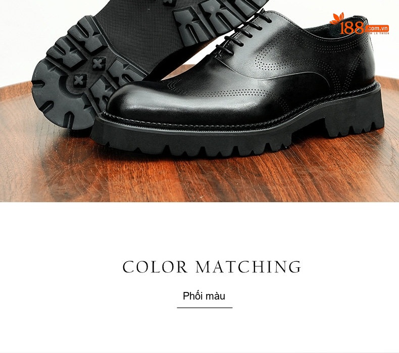 Giày Tây Brogue Nam Da Bóng Đế Dày Chiều Cao Đế 4cm Màu Đen, Nâu chi tiết 10