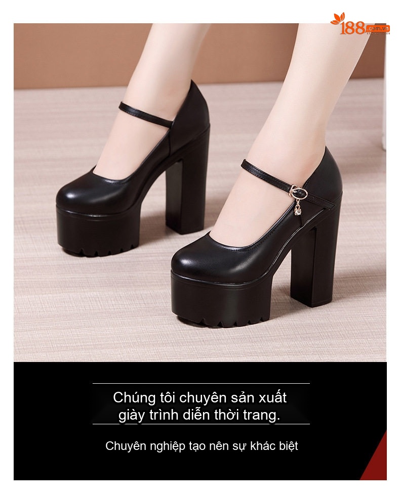 Giày Cao Gót Nữ Quai Ngang Đế Dày 15cm Da Bóng Màu Đen, Trắng, Đỏ, Bạc... chi tiết 3