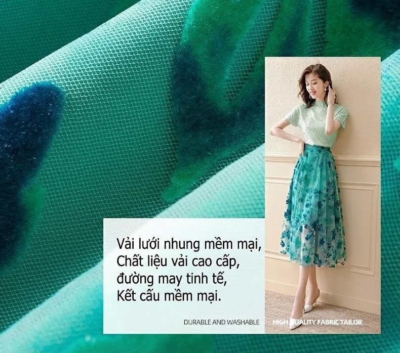 Set Áo Thun Tay Ngắn và Chân Váy Voan Midi Họa Tiết Hoa Phong Cách Thanh Lịch chi tiết 9