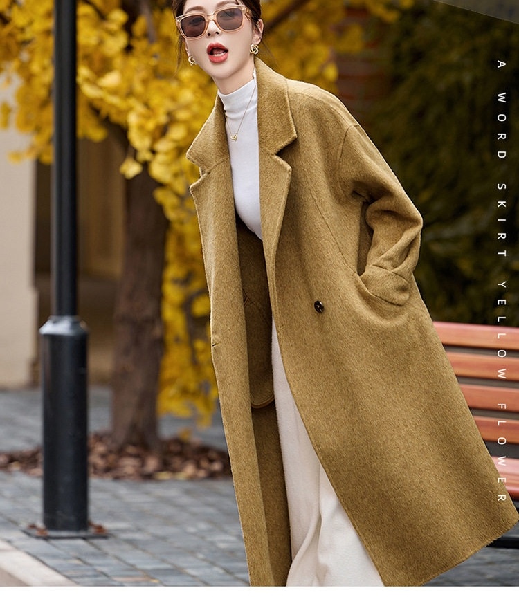 Áo Khoác Dạ Nữ Hai Mặt Dáng Dài Phong Cách Hepburn Màu Be, Nâu, Đen chi tiết 7