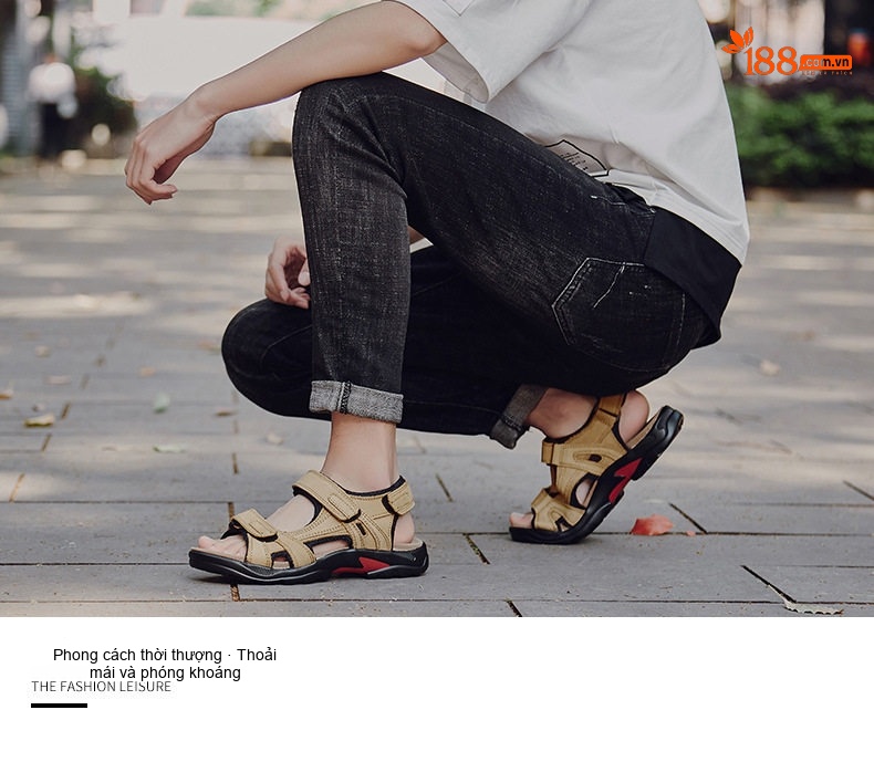 Dép Sandal Nam Da Thật Hở Ngón Thoáng Khí Chống Mòn Chiều Cao Đế Khoảng 3cm Màu Nâu, Be chi tiết 10