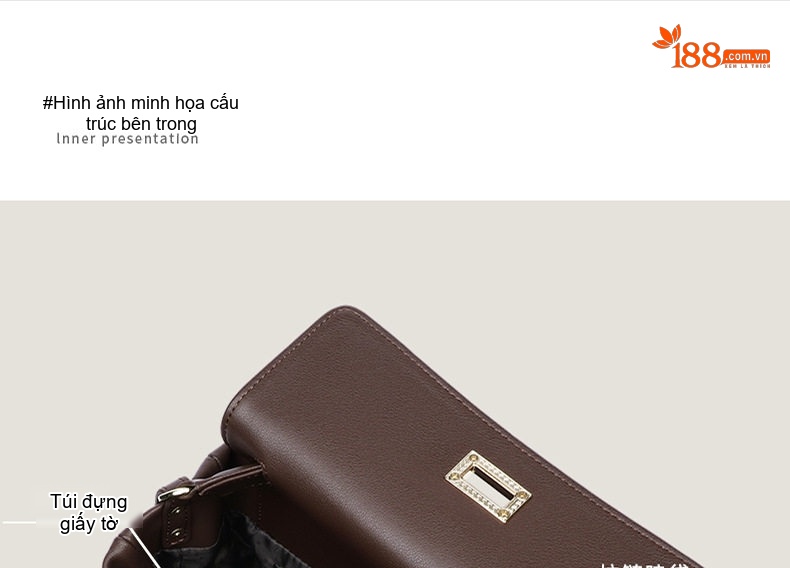 Túi Tote Nữ Da Bóng Đeo Vai/Xách Tay Dung Tích Lớn Màu Nâu chi tiết 4