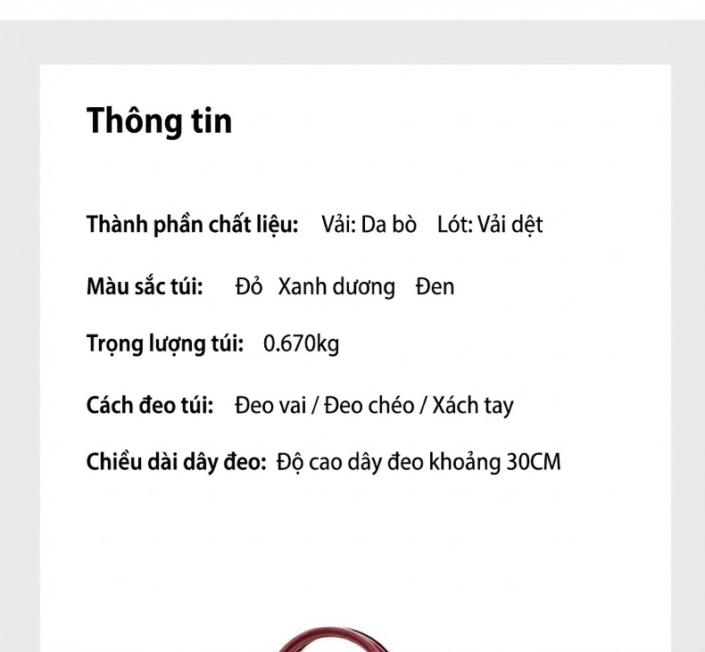 Túi Xách Tay Nữ Da Bò Công Sở Đeo Chéo Cao Cấp Màu Đỏ chi tiết 4