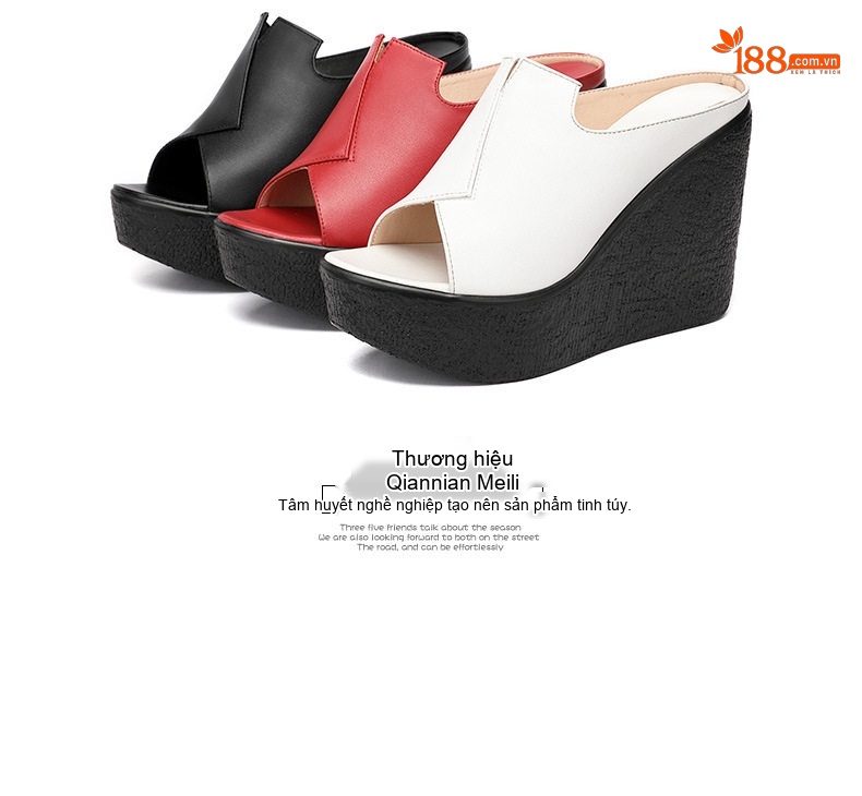 Dép Quai Ngang Nữ Đế Xuồng Da Bóng Chiều Cao Đế 11cm Màu Đen, Trắng, Đỏ chi tiết 17