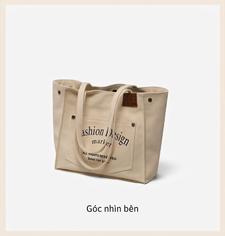 Túi Tote Nữ Vải Canvas Đựng Vừa A4 Đa Năng Phong Cách Hàn Quốc Màu Be chi tiết 10