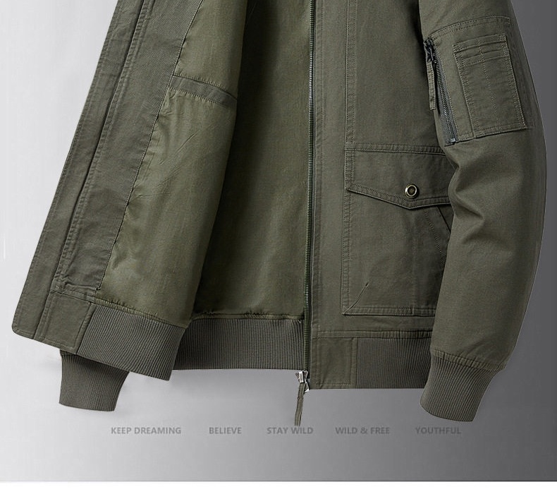 Áo Khoác Bomber Nam Cotton Dáng Rộng Phong Cách Bụi Bặm Màu Be, Xanh Navy, Nâu, Xanh Rêu... chi tiết 2