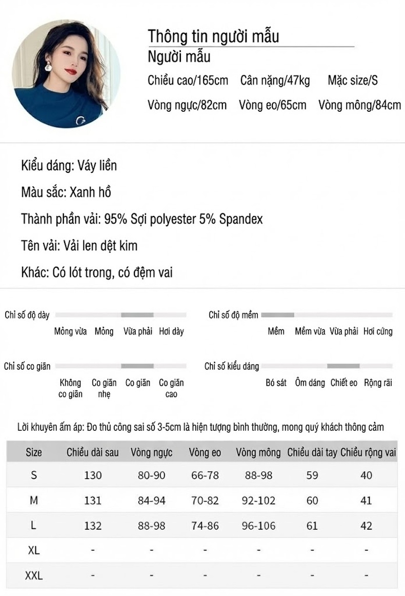Đầm Dài Tay Dài Qua Gối Chiết Eo Phong Cách Pháp Màu Xanh chi tiết 2