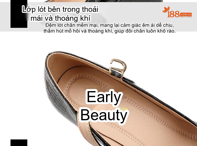 Giày Cao Gót Đế Xuồng Quai Ngang Da Bóng Chiều Cao Đế Khoảng 8cm Màu Đen, Trắng chi tiết 7