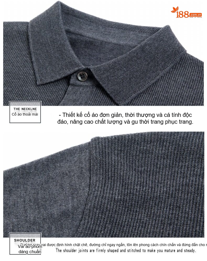 Áo Thun Polo Nam Dài Tay Dệt Kim Cashmere Phong Cách Doanh Nhân Màu Đỏ Rượu, Xám, Xanh Dương, Xanh Lá... chi tiết 26