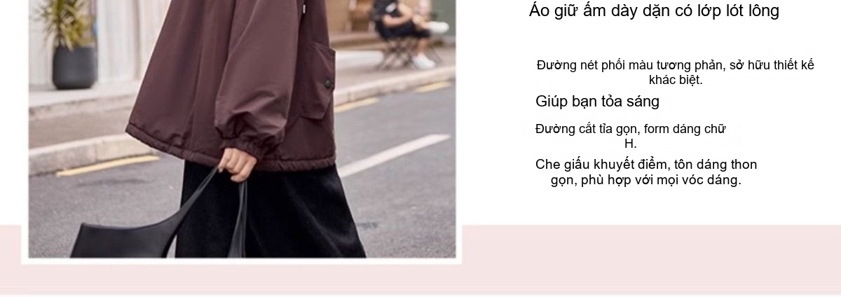 Áo Khoác Parka Nữ Lót Lông Dày Dặn Dáng Dài Màu Nâu chi tiết 7
