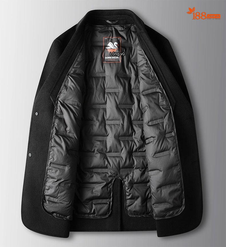 Áo Blazer Nam Len Lông Cừu Áo Vest Công Sở Thu Đông Lót Lông Vũ Màu Be chi tiết 13