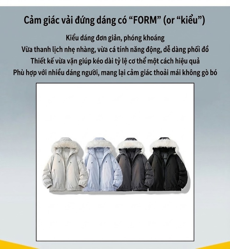 Áo Khoác Parka Nam Nữ Cotton Lót Lông Cừu Giả Cổ Điển Mũ Trùm Đầu Màu Xám, Đen, Trắng, Xanh... chi tiết 2