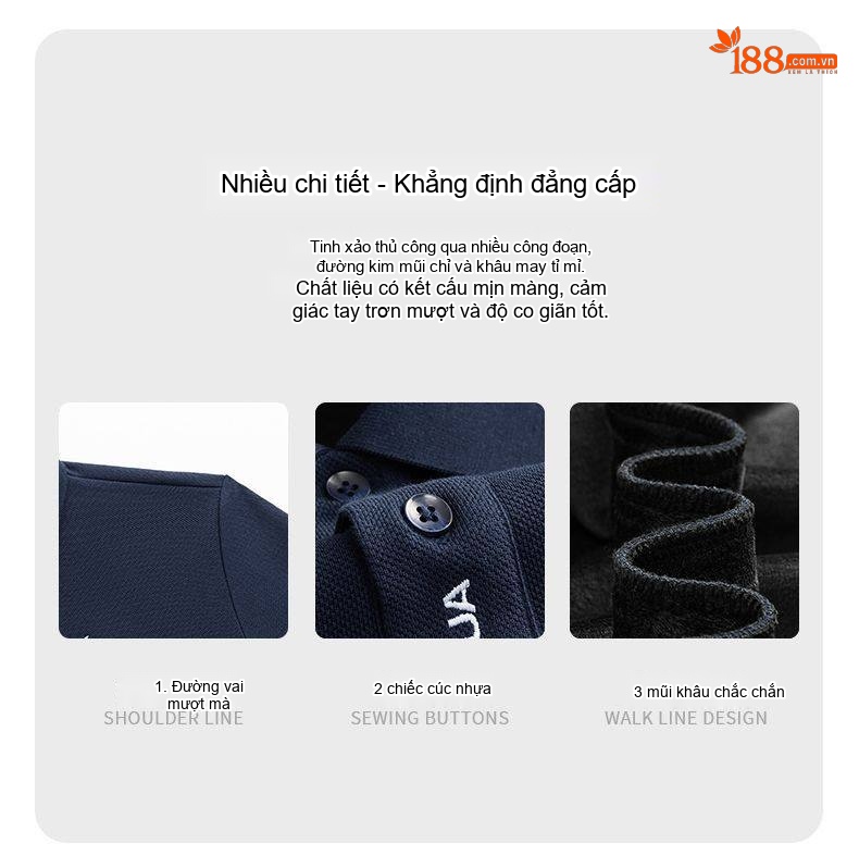 Áo Polo Nam Tay Dài Cotton Lót Lông Cừu Màu Xanh Dương, Xanh Navy, Kem, Xanh Lá chi tiết 7