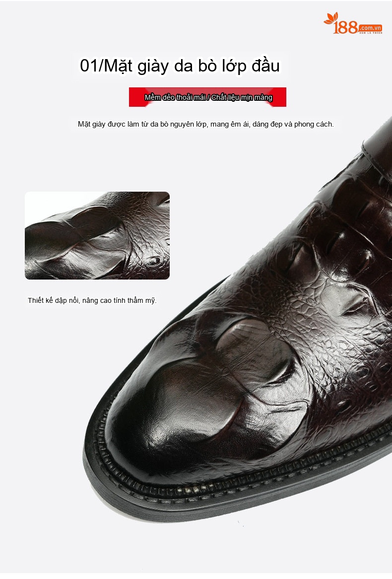 Boot Nam Da Thật Vân Cá Sấu Cổ Cao Khóa Hông Chiều Cao Đế Khoảng 3cm Màu Đen, Nâu chi tiết 8