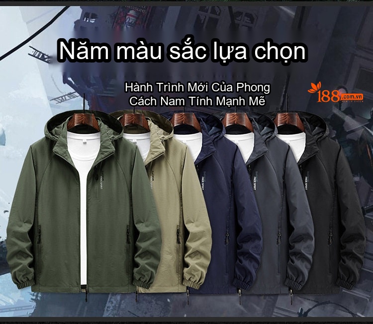 Áo Khoác Gió Nam Mỏng Nhẹ Dáng Rộng Có Mũ Trùm Đầu Phong Cách Thể Thao Màu Xanh Rêu, Nâu Be, Xanh Navy, Xám Đen... chi tiết 28